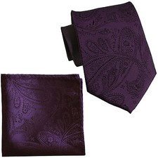New Men's Polyester Woven Neck Tie necktie  hankie set paisley dark purple prom