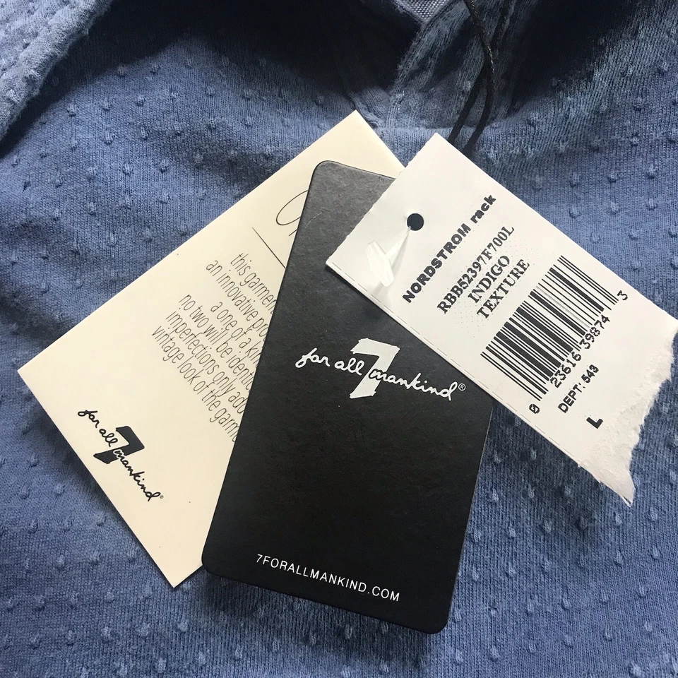 Camisa 7 For All Mankind Juvenil Grande Azul Índigo Cuello Texturizado Top Nueva con Etiquetas Foto 4 de 4