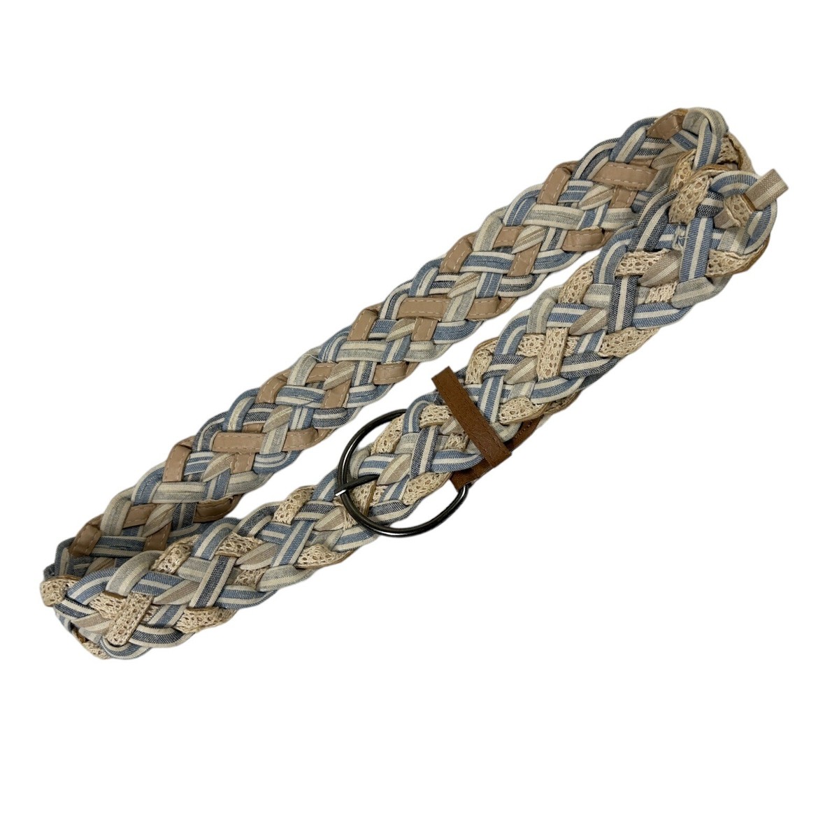 Vintage Womens Braided Ribbon Belt Brown Beige Blue Ivory  display picture 1