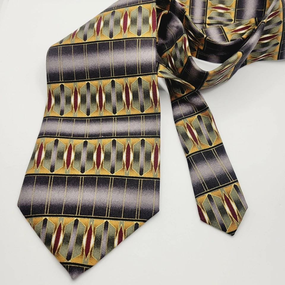 Corbata geométrica vintage para hombre plateada negra marrón oliva corbata Johnston & Murphy Foto 2 de 4
