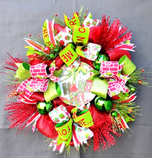 Grinch Christmas Wreath, Green and Red Grinch Wreath for front Door.
