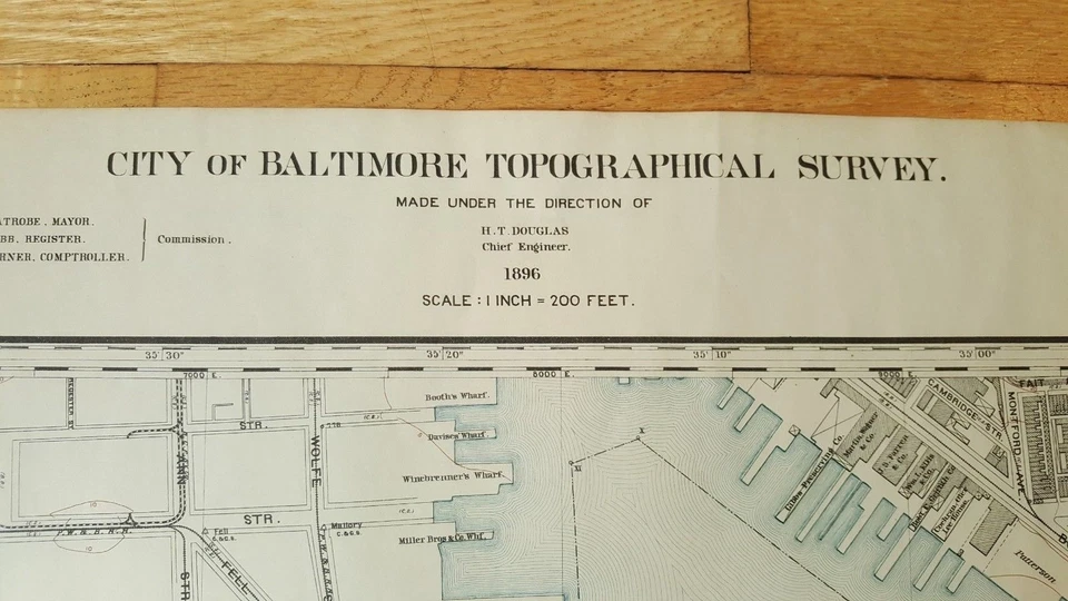 Mapa ANTIGO - Cidade de Baltimore Topog. Survey - 1897-FELLS POINT/UNDER ARMOUR - Imagem 2 de 4