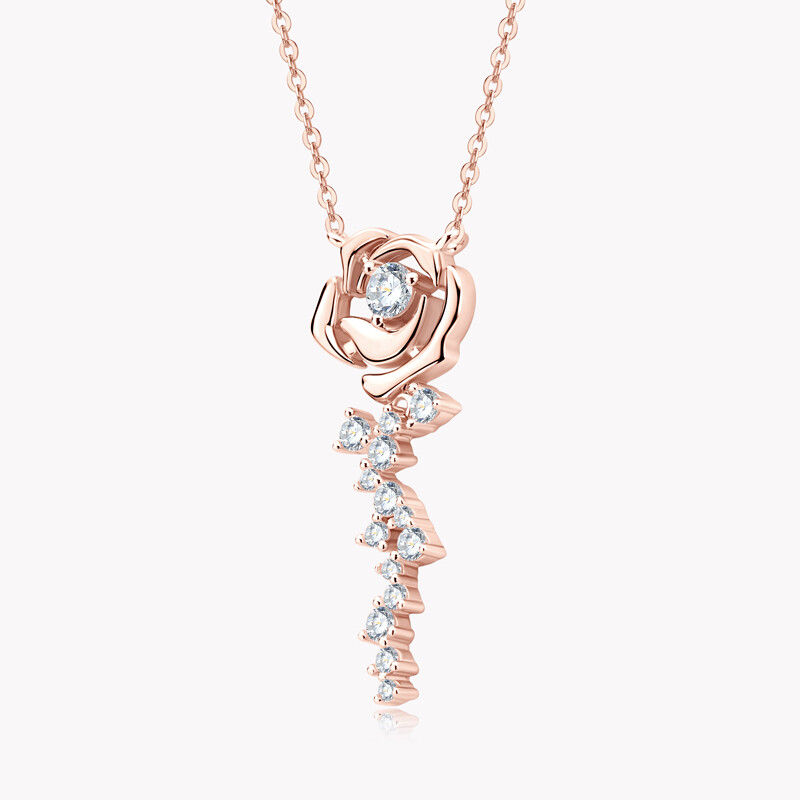 Collana In Argento 925 Con Moissanite D-E 0.56ct A Forma Di Cuore Floreale - Oro Rosa - Catena 45+5 Cm - 2