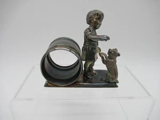 Antique Meridan #199 Silverplate Figural Napkin Ring Child w/ Begging Dog