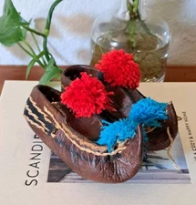 Hand Made Leather Greek Children's Tsarouchi Shoes 6.5" Very Old 