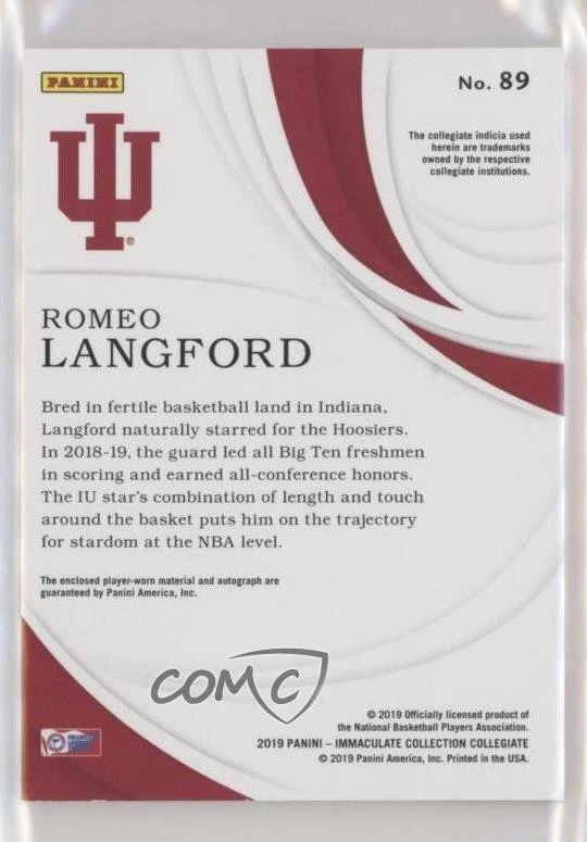 2019-20 Panini Immaculate Collegiate /99 Romeo Langford RPA Rookie Patch Auto RC - Image 2 of 2