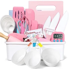 37PCS Kids Cooking Sets Real, Kids Cooking and Baking Gift Set with Storage C...