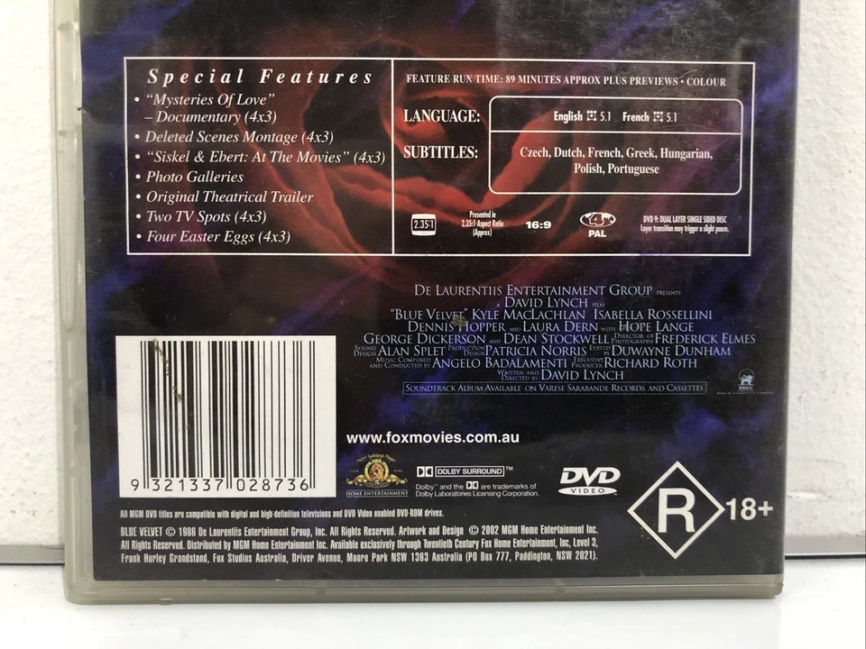 BLUE VELVET Special Edition DVD 1986 David Lynch Isabella Rossellini - GC - R18+ - Image 3 of 4