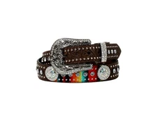 Nocona Ladies 1 1/2" Floral Belt w/ Studs/Conchos, Brown