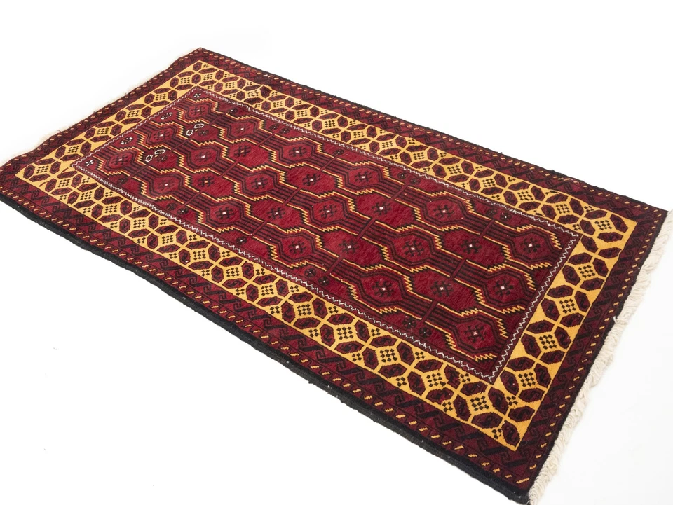 Hand-Knotted Vintage Oriental Rug Red Farmhouse Tribal Design Carpet 4X7 ft - Image 3 of 4