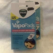(LOTE DE 2) VICKS VapoPads Recambios 12 Almohadillas Oloritarias/Cada Eucalipto, Romero,