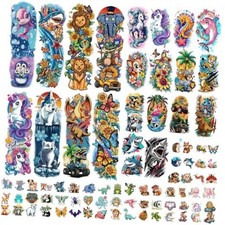 52 Sheets Temporary Tattoos for Kids, Full Arm Sleeve Fake Tattoos for blue