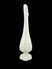 Vintage MCM Hobnail White Milk Glass Footed Swung Bud Vase 10"