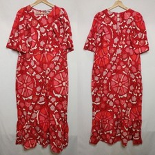 Rhode x Target Red Pink Zinnia Floral Print Bell Flutter Sleeve Midi Linen 16