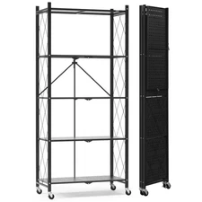 5-Tiers Metal Folding Shelves Storage Shelving Unit in Black for Garage, Kitchen