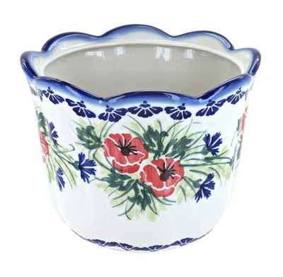 Blue Rose Polish Pottery Cherry Red Bouquet Planter