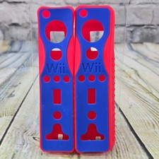 Nintendo Wii Remote Silicone Jacket Sleeve Pair Red Blue Controller Skin Grip