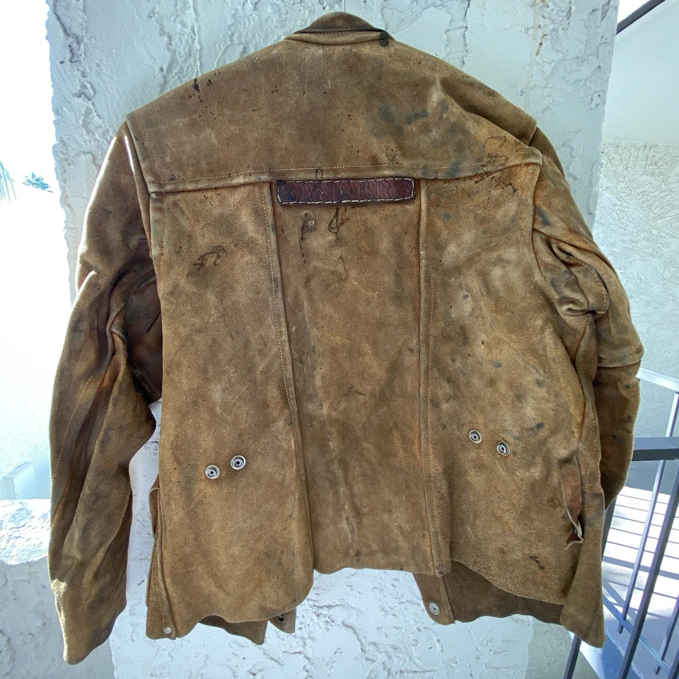Chaqueta de cuero vintage en bruto pátina ropa de rancho cuero crudo grunge ropa de trabajo abrigo 60 Foto 3 de 4