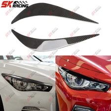 Carbon Fiber/Glossy Headlight Eyelid Eyebrow Trim Cover For INFINITI Q50 2014-24