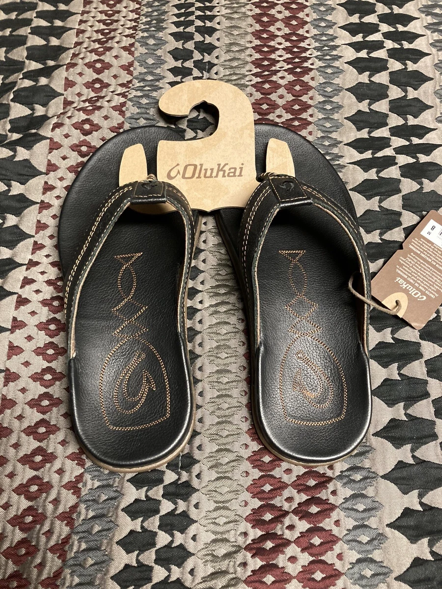 New Olukai Mohalu Mens Premium Leather Sandal Mens 8 Black
