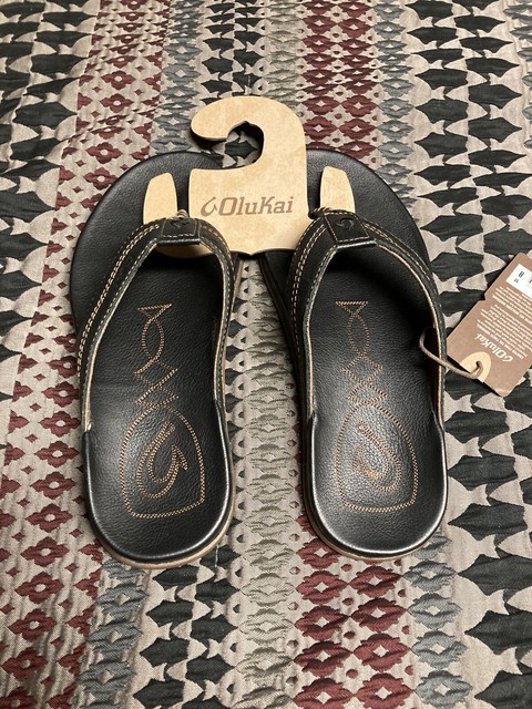 New Olukai Mohalu Mens Premium Leather Sandal Mens 8 Black | eBay