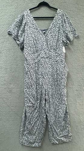 Old Navy Jumpsuit Womens 3X Blue Floral Short Sleeve Stretch Romper - 第 1/11 張圖片
