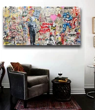 Graffiti art Einstein Mural 60 x 30 Canvas Print Giclee  Brainwash/Banksy custom