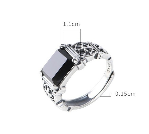 I05 Anello Da Uomo In Agata Nera A Forma Di Croce In Argento 925 Regolabile - Bild 7 von 7