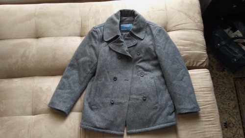 KENNETH COLE REACTION CHARCOAL GREY WOOL MELTON PEACOAT DOUBLE BREASTED SMALL - Picture 2 of 8