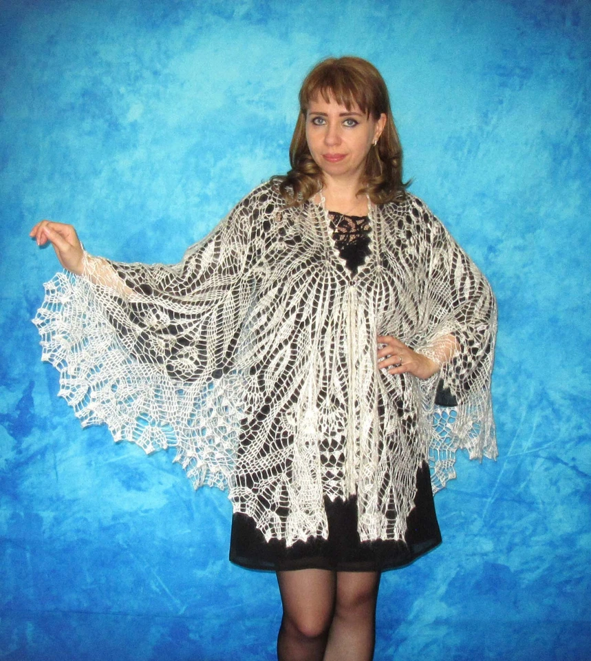 Bufanda tejida de pelusa de cabra Orenburg chal capa estola tejida hecha a mano Foto 4 de 4