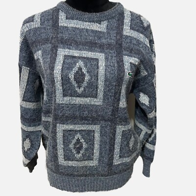 Vintage Lacoste Sweater Women 100% Wool Blend Blue Grey