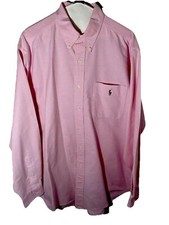 Vintage Ralph Lauren 90s Pink Button Down Logo Long Sleeve Collared Dress Shirt