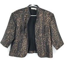 Chicos 2 Womens Blazer Jacket Large 12 Brown Snake Print Open Front Textured