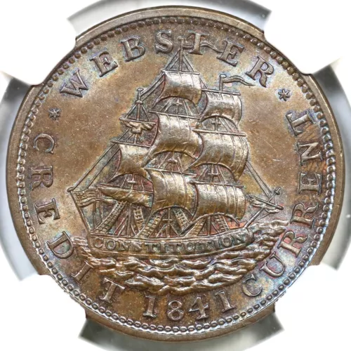 1841 HT-20 NGC MS 64 Bn Daniel Webster Hard Times Token
