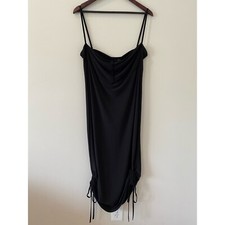 Pretty Little Thing Dress Size 20 Black Slinky Ruched Side Ties Spaghetti Straps