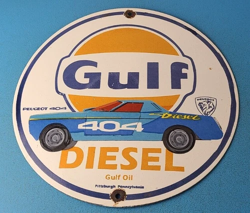 Vintage Gulf Gasoline Sign - Porcelain Racecar Gas Diesel 404 Gas Station Sign
