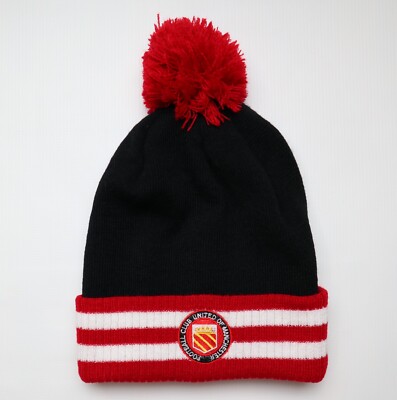 FC UNITED OF MANCHESTER FOOTBALL SOCCER WINTER HAT BEECHFIELD BLACK RED ACRYLIC