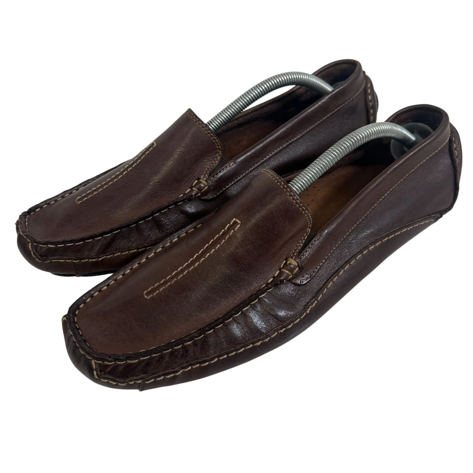 Mocassini Clarks England da uomo in pelle marrone slip on driver 11