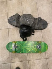 Illusion Vintage Green Skateboard Deck with Trucks, Promark Wheels, Helmet, Case