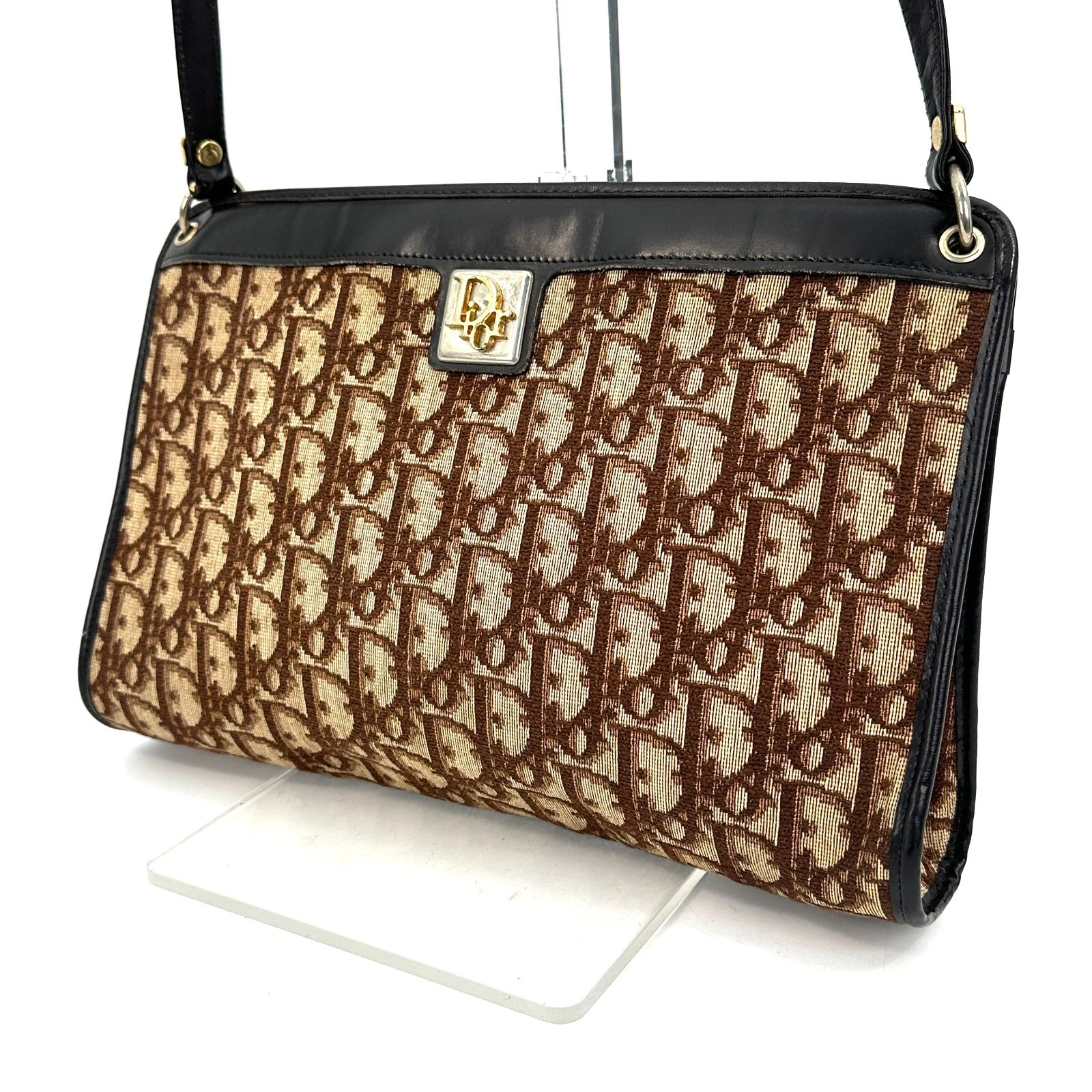 [Beau !]Sac bandoulière Dior trotteur toile cuir marron authentique 0495