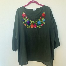 Green embroidered Tunic Top SZ XXL Cotton Made in Guatemala for Curtis Porter