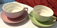 CLASSIC Coffee Tea-2 Lg 4.5" Cups 2 6.25" Saucers 4 pcs -Pink Green-EUC