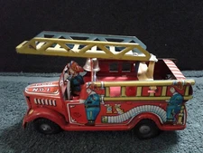 Vintage Tin Litho TM Trade Mark No. 1 Fire Truck w/Ladder & Bell, Japan