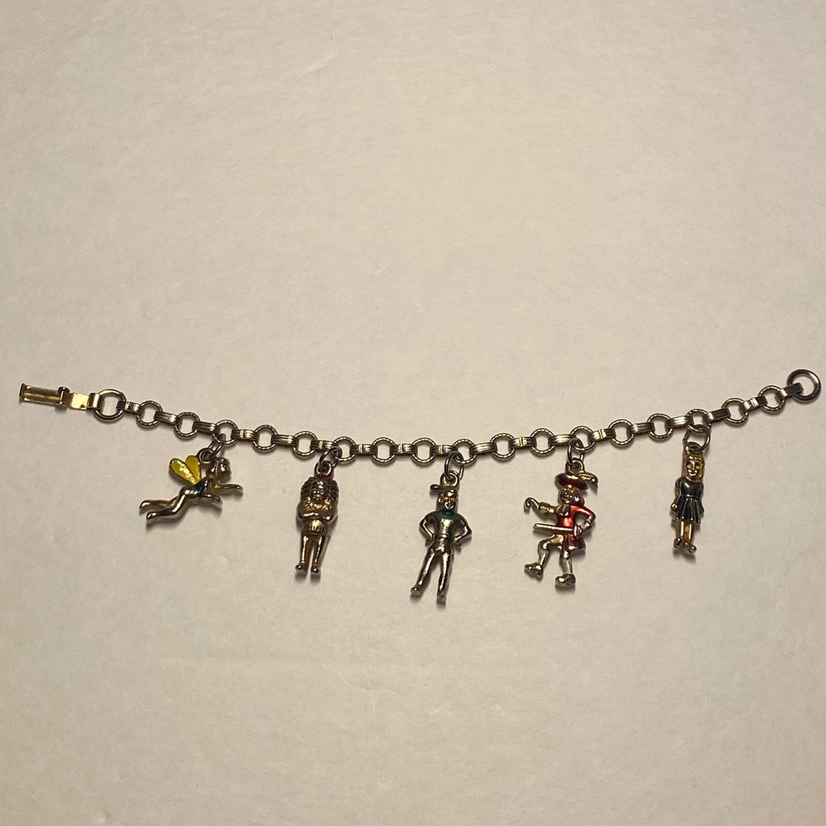 Vintage Walt Disney Silver tone Peter Pan charm bracelet 6 inches
