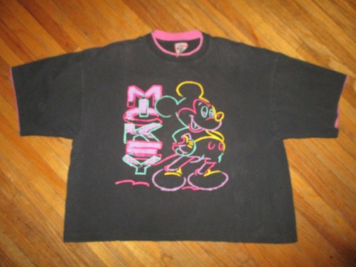 vtg 1980s 90s DISNEY WORLD MICKEY MOUSE CROP TOP Purple Ringer Neon DayGlo OSFA - Picture 5 of 5