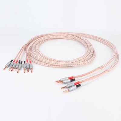 Pair HiFi Single/Bi-Wire Speaker Cable OCC Copper Audio LoudSpeaker Line for AMP