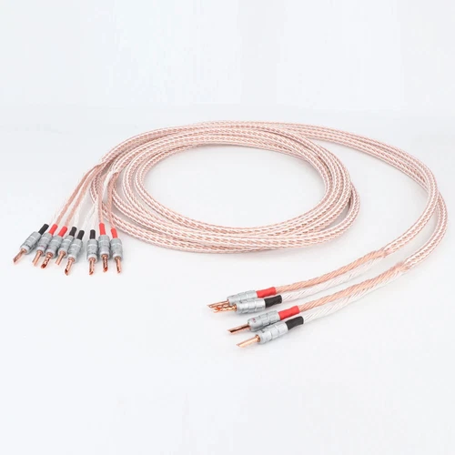 Pair 24 Cores OCC 12TC HiFi Speaker Cable 2 to 4 Audio Banana Y Spade Plug Line - Picture 8 of 11
