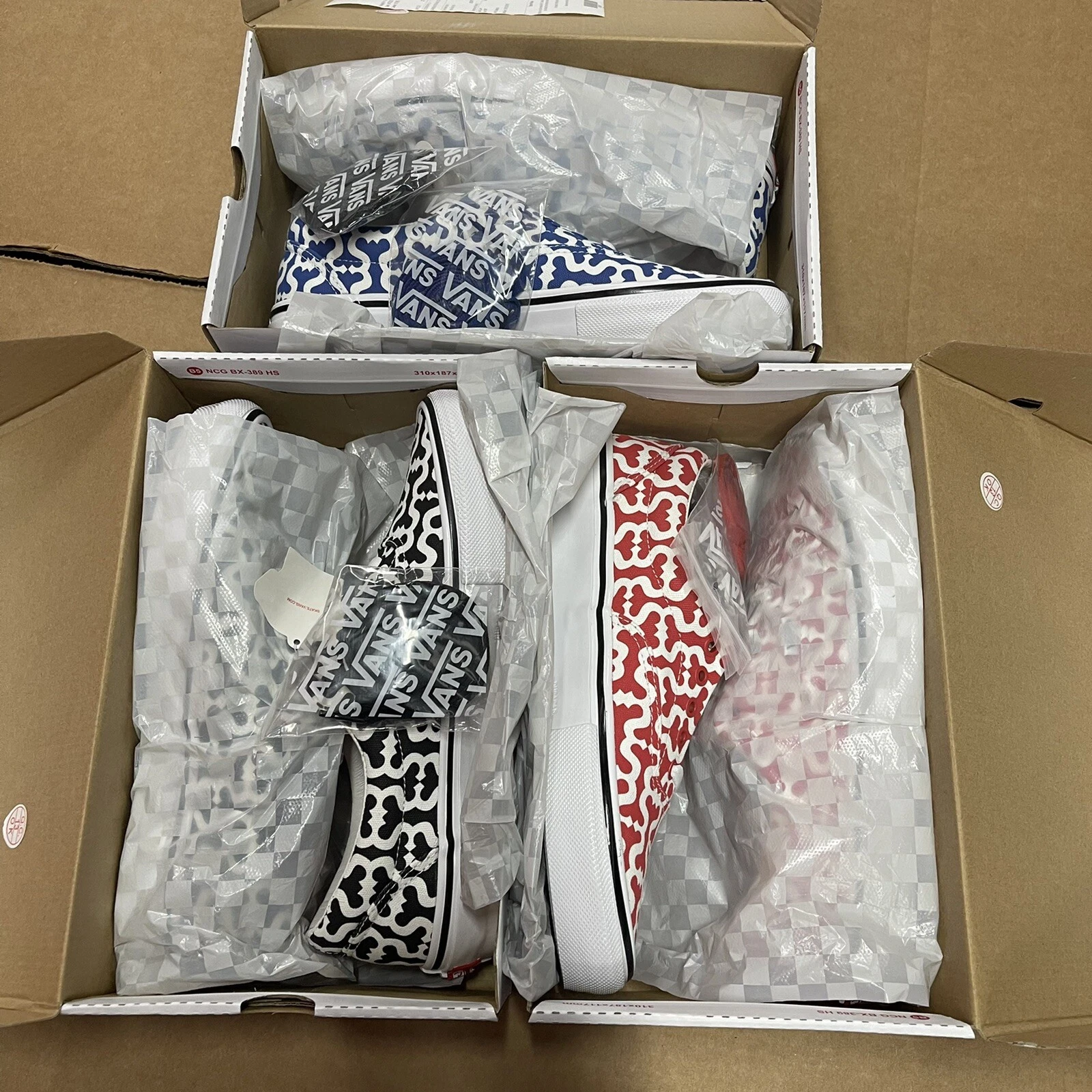Boîte Supreme X Vans Monogram S Logo Skate Era bleu rouge noir   Lot de 3   Taille 9