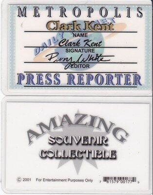 Clark Kent Perry White The Daily Planet PRESS REPORTER id card Drivers License