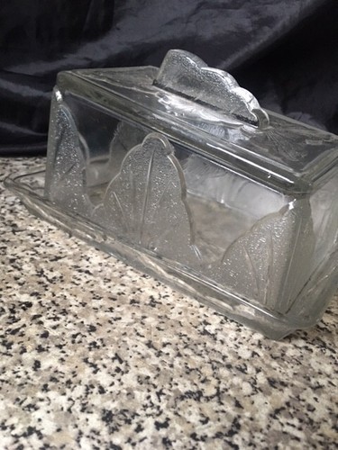 Art Deco Glass Cheese Platter Dish & lid By Sherdley Glassworks Large Heavy 1920 - Picture 15 of 21
